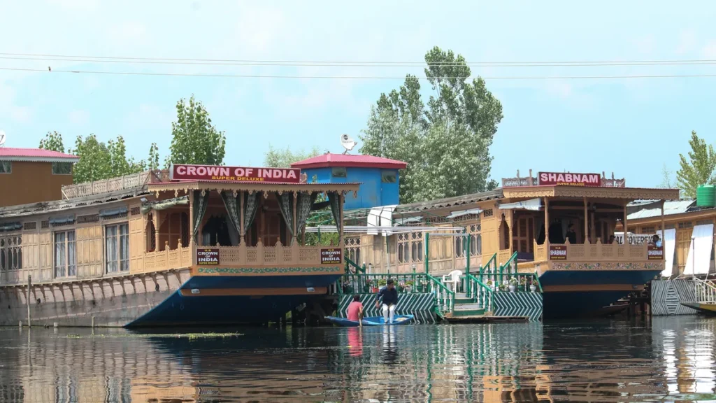 Houseboats on Dal Lake in Srinagar, Indian-administered Kashmir.