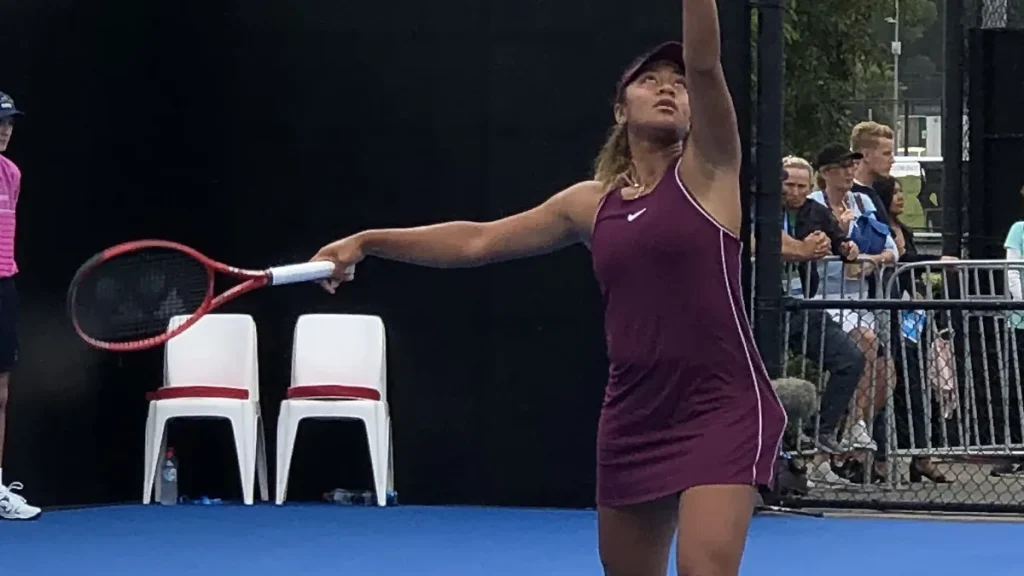 Destanee Aiava serving at the Sydney International in January 2019.