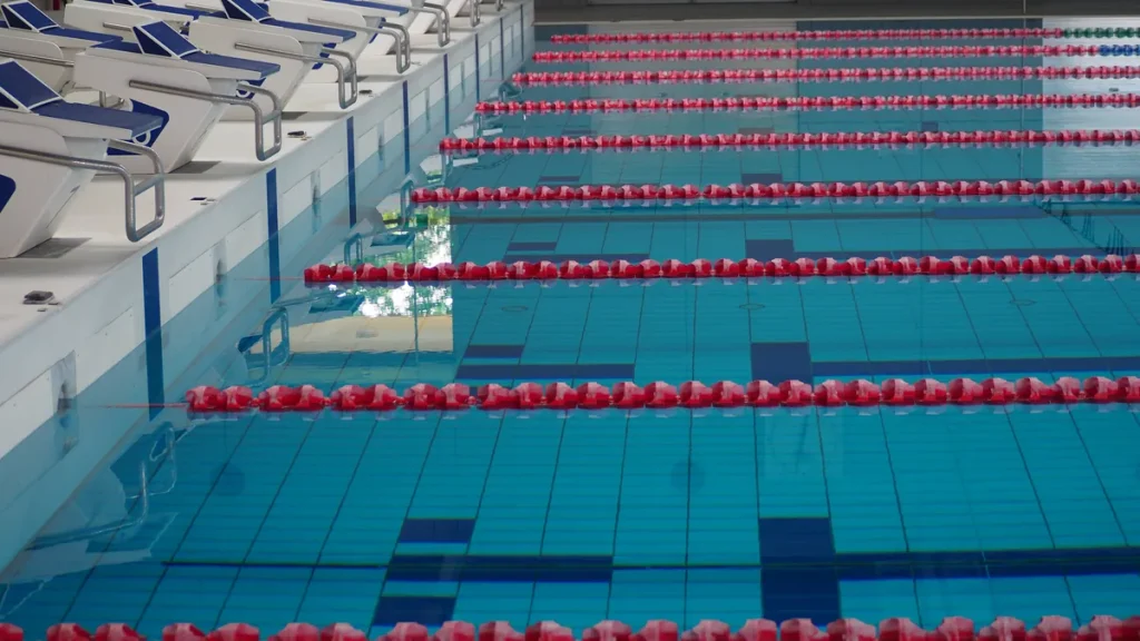 Illustrative - starting blocks at an Olympic-standard swimming pool. No freely licensed photograph of Gary Hall Jr. exists, so this stands in for the venue rather than the athlete.