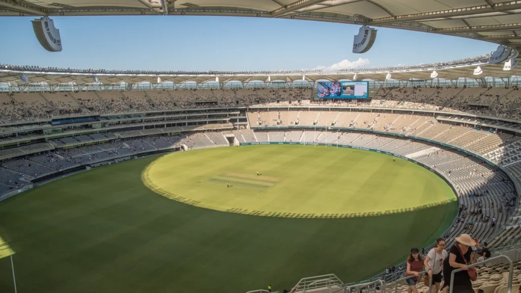 Perth Stadium, now Optus Stadium, on its open day in January 2018. The photograph is not from State of Origin II or any match described in the article.