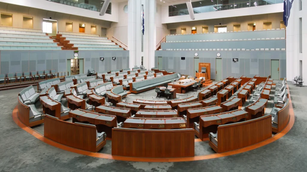 The House of Representatives chamber at Parliament House in Canberra