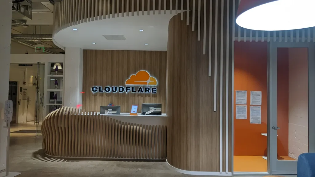 The entrance area of Cloudflare's office in San Francisco