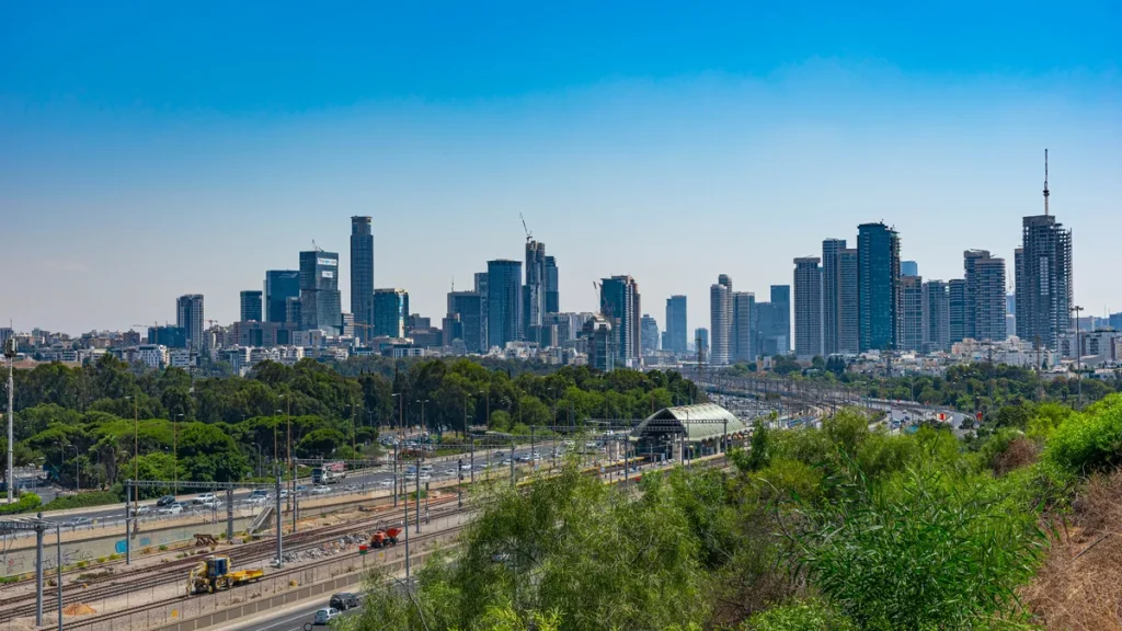 The Tel Aviv skyline seen from the HaMada Promenade