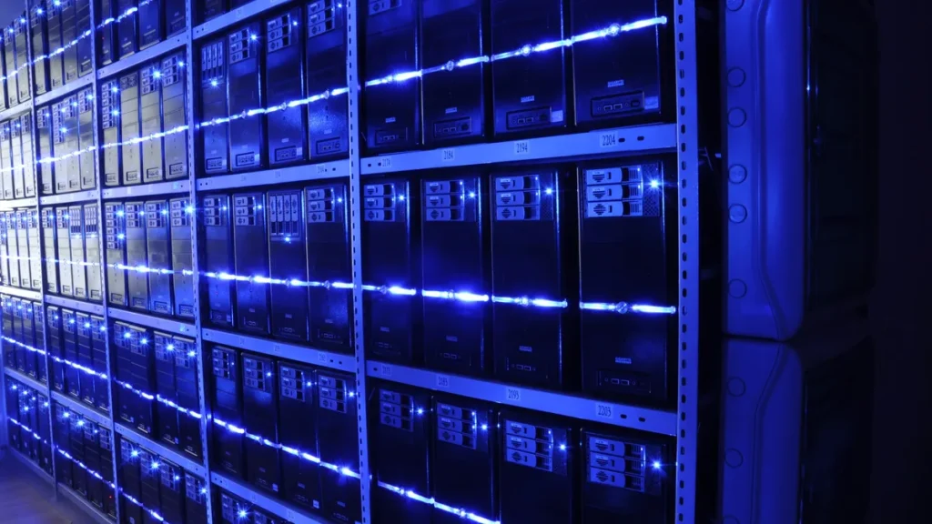Illustrative photograph of a data centre server aisle